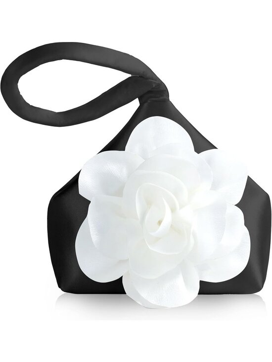 Handbags - 👜Women's Black White Flower Satin Triangle Evening Clutch Wristlet Purses Bag